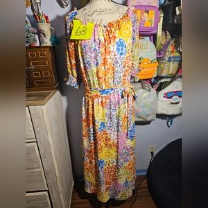 Nine West Flowy Spring Dress Size 12 With Belt Puff Sleeves